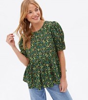 New Look Green Ditsy Floral Peplum Blouse